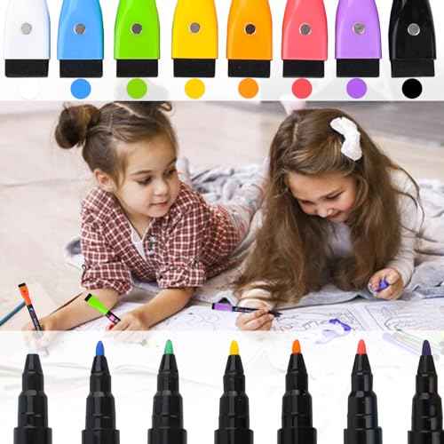 Magnetic Wet Erase Markers, Liquid Chalk Markers Ultra Fine Tip for Acrylic Calendar, Whiteboard Marker with Erasers Cap for Planning Board, Clear Glass, Low Odor Fine Tip Wet Wipe Pens, 8 Pack