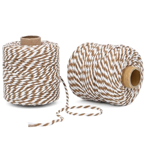 Tan White Cotton Twine String 2mm Thick, 164 ft per Roll – 2 Pack for Crafts Gift Wrapping
