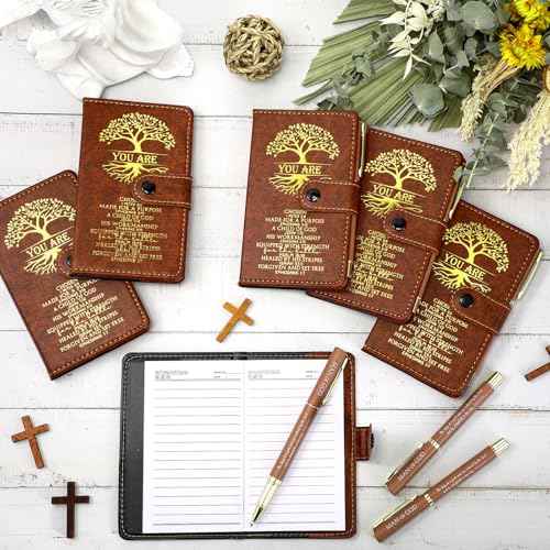 Thenshop 20 Set Christian Gifts Bulk Leather Prayer Journal Church Pastor Man of God Clergy Appreciation Gift Religious Notebook with Bible Verse Pen for Men Women Bible Study Groups (Brown)
