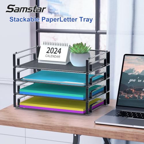 Black Samstar 4-Pack Stackable Mesh Letter Paper Trays Desk Organizer