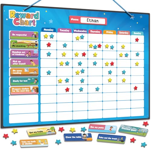 Kids Responsibility Reward Chart with 3D Stars & Customizable Chore Magnets