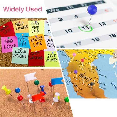 1000 Pcs Multi-Color Push Pins, Map Pins for Travel Map, 1/8" Tacks
