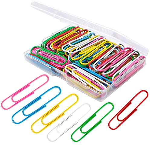 AnutriON Large 2-Inch Paper Clips 100Pcs Assorted Color - Reusable Plastic Coated