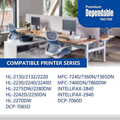 TN420 TN 420 Black Toner 2-Pack, Replacement for Brother TN420 TN450 Compatible with HL-2130 2220 2230 2250DN MFC-7240 7360N 7460DN 7860DW Intellifax-2840 2940 DCP-7060D 7065D Printer