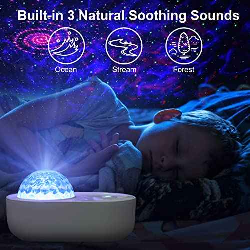 Star Projector 3 in 1 Galaxy Night Light Projector with White Noise and Bluetooth Speaker for Home Bedroom Decor, Remote Control, Christmas Birthday Gifts for Kids Women Man - White