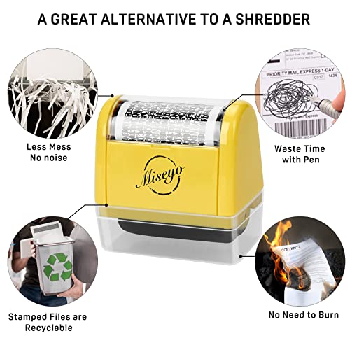 Miseyo Wide Identity Theft Protection Roller Stamp Set - Yellow with 3 Refill Inks