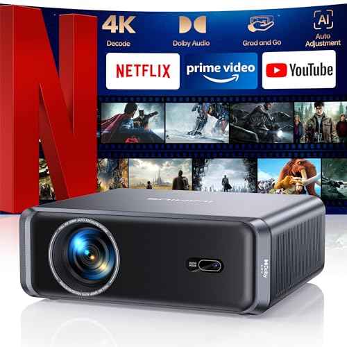 [Netflix-Licensed/4K Supported/Compact Design] Smart Outdoor Projector with WiFi6 and Bluetooth, Movie Projector, DoIby Audio w/ HDMI ARC, Built-in Apps, AI Auto Focus, Portable Home Proyector P65