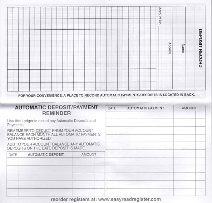 Easy Read Checkbook Registers 6x3 in, 444 Lines, 2026-2028 Calendars, Made in USA