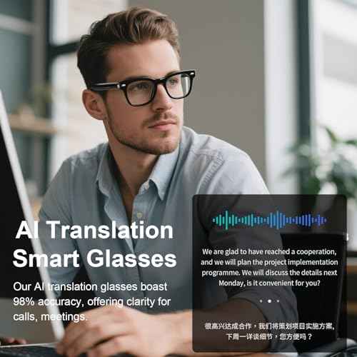 Smart Translation Glasses, Photochromic Lenses, Open-Ear Audio Design, Support 160+ Languages, Simultaneous Interpretation via APP, Bluetooth Glasses for Meeting, Traveling, Business(Black)