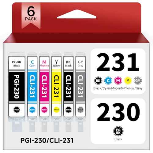 PGI-230 CLI-231 Ink Cartridge Combo Pack Replacement for Canon 230 231 Ink Cartridges PGI230 CLI231 Compatible for Canon PIXMA TS8820 Inkjet Printer (6 Pack)