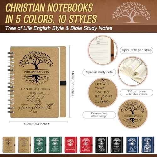80 Pcs/ 40 Set Christian Christmas Gifts Bulk Spiral Notebooks with Bible Pen Prayer Journal Bible Verse A6 Tree of Life Scripture Notepad for Religious Church Holiday (80, English Special)
