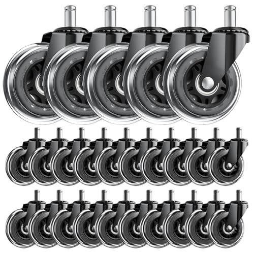 Office Chair Wheels, Set of 25 Caster Wheels Office Accessories, 3 Inch Heavy Duty Casters for Chairs to Replace Office Chair Mats, Smooth & Quiet Universal Fit for Most Chairs(25 Pack)