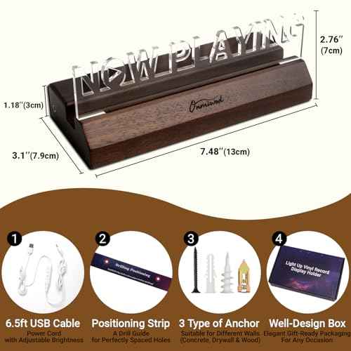 Light Up Now Playing Vinyl Record Stand Wall Mount, Record Holder Wall with Adjustable Warm White Light, Wooden Acrylic Holder for Vinyl Album Display and Storage, Gifts for Music Lovers