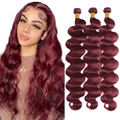 #99J Burgundy Bundles Human Hair Body Wave Bundles 14 16 18 Inch Wine Red Body Wave Bundle Unprocessed Brazilian Virgin Weave Hair 3 Bundle 50 Gram Per Bundle