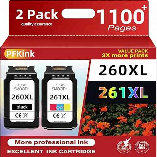 260XL 261XL Ink cartridges Replacement for Canon 260 261 Ink PG-260 XL CL-261 Ink catridges Compatible with TS6420a TS6400 TS6420 TR7020a TR7000 TR7020 TS5320 TS5300 Printer (1Black 1 Tri-Color)