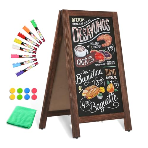 AMUSIGHT 40x20 Inch Double-Sided Wooden Chalkboard Sign A-Frame Outdoor Menu Board