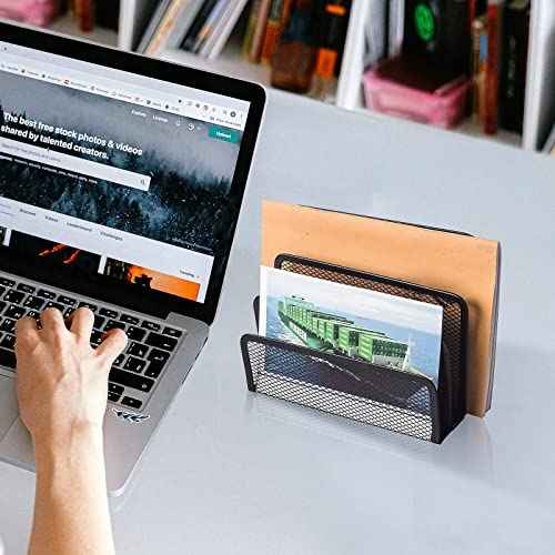 wishacc Desk Mail Organizer Small File Holders Letter Metal Mesh Document/Filing/Folders/Paper Organizer for Desktop