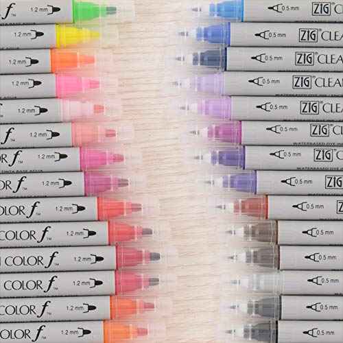 Kuretake ZIG CLEAN COLOR f 36 colors set, 0.5 mm & 1.2 mm, AP-Certified, Odourless, Xylene Free, Suitable for dark paper, Perfect for illustrating, sketching, designing and cartooning. Made in Japan