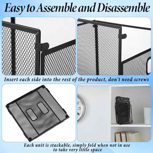 2 Pack Hanging File Holder, 10 Hanging Folders, Metal Mesh, Letter Size Folder Storage, Desktop Storage Cabinets, Office School Document(Black,Medium)