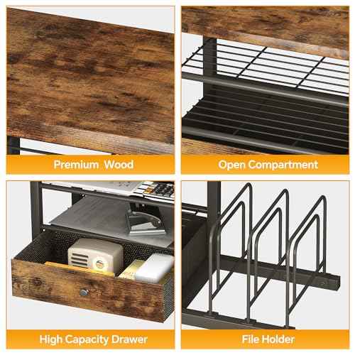 Wood Desk Organizer with Drawers, Desk File Organizer with 3 Vertical File Holders, File Shelf,Storage for Mail, Supplies,Classroom Organization