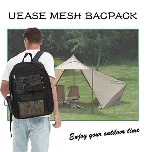 Mesh Backpack Heavy Duty for School, 35L Extra Large Mesh Bookbag for Adults, See Through Mesh Black School Bag with Laptop Pocket for Work Swimming Beach Fitness Sport