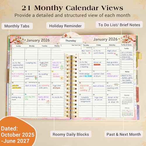 Planner 2025-2027, 21 Months Weekly and Monthly Daily Planner from October 2025 - June 2027, 8.5" x 11" A4 Large Hardcover Agenda Organizer Book 2026 with Tabs, Spiral Yearly Calendar Planners for School Work Home, Autumn Tree