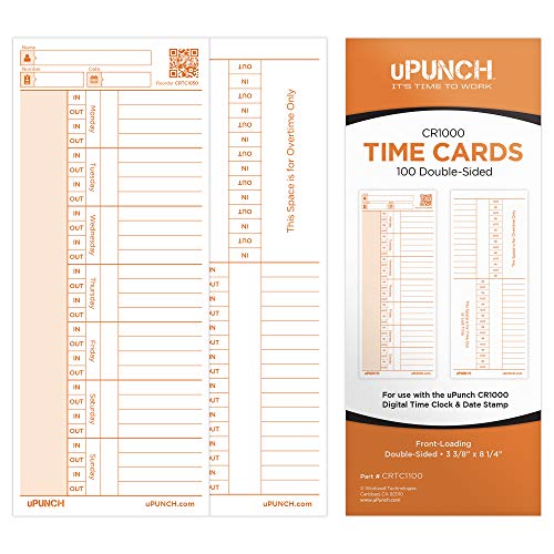 uPunch 100 Time Cards for CR1000 Digital Time Clock and Date Stamp