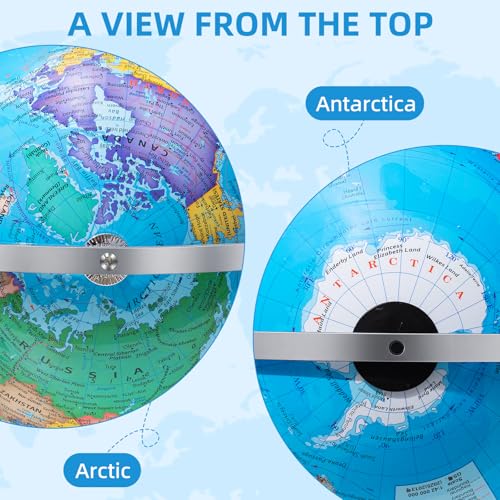 BSHAPPLUS 13-Inch World Globe with Metal Stand, 720° Full Rotation, Not Illuminated