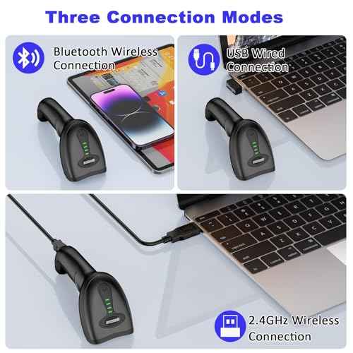 Bluetooth Barcode Scanner Versatile 3-in-1 (2.4Ghz Bluetooth6.0 Wireless+USB 2.0 Wired) Rechargeable symcode 1D Laser Barcode Reader USB Handheld Bar Code Scanner Wireless Barcode Reader