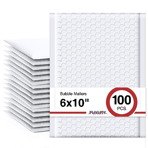 Fuxury White Bubble Mailers 6x10 Inch 100 Pack Self-Sealing Padded Envelopes