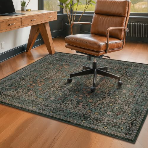 JTJ 48x60 Dark Green Forest Vintage Office Chair Mat Rug – Non-Slip 4ft x 5ft