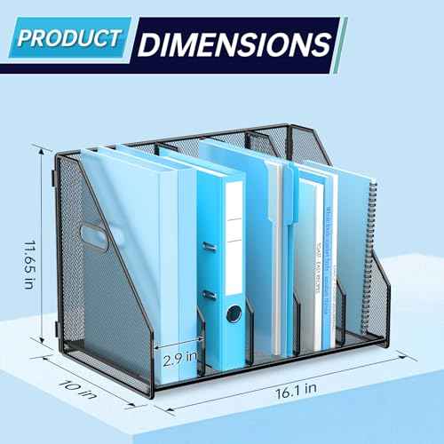Desk File Organizer Metal Desk Magazine Folder Holder with 5 Vertical Compartments Rack File Organizer for Office, Home, School, Black