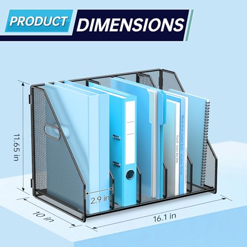 MINDEPOT Black Vertical Desk File Organizer with 5 Compartments - Office Storage