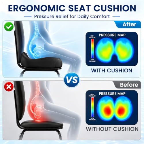 CJACSOC Black XL Memory Foam Seat Cushion for Office Chair, Car & Wheelchair