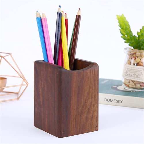 Armiya Pen Holder for Desk Wooden Desk Pencil Holder Multi Purpose Use Natural Wood Home Storage Box Office Supplies(2walnut)