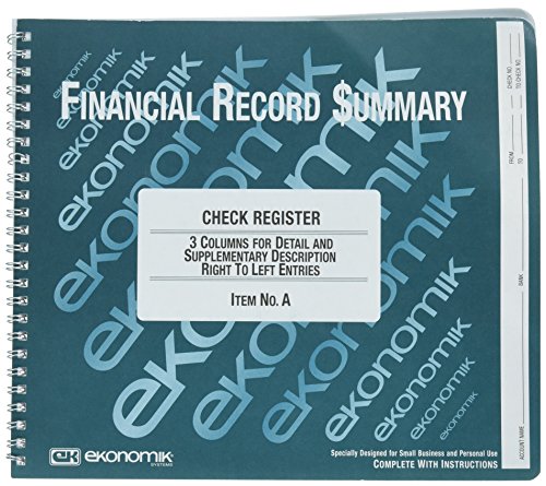 Ekonomik Wirebound Check Register 40-Page Book, 8 3/4 x 10, 1 Entry