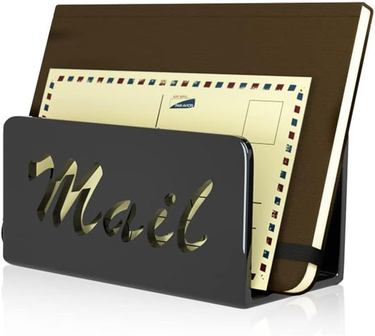 Wishacc Mail Organizer - Stylish Desktop Letter Holder for Home & Office | Black Countertop Design