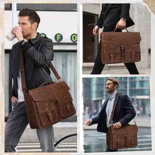 RAINSMORE Messenger Bag for Men 17 Inch Laptop Briefcase PU Leather Large Satchel Computer Shoulder Bag for Work Office