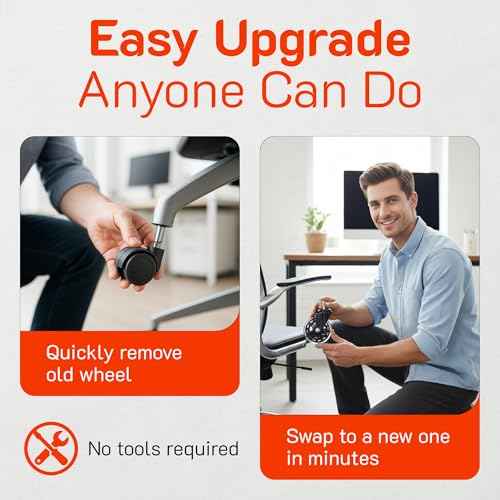 Replacement Office Chair Wheels (3" Set of 5) - Smooth & Quiet Rolling Heavy Duty 98% Universal Fit Caster Wheels for Office Chair - Desk Chair Wheels Clear for Hardwood Tile Vinyl Floors & Carpet