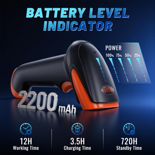 Tera 2D Wireless Barcode Scanner with Battery Indicator and Stand - Orange HW0002