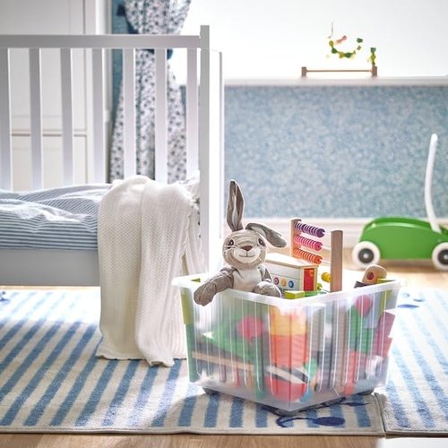 White Rolling Storage Crate with Casters – 15 ¼x15 ¼ Stackable Plastic Bin for Toys, Office, or Closet Organization
