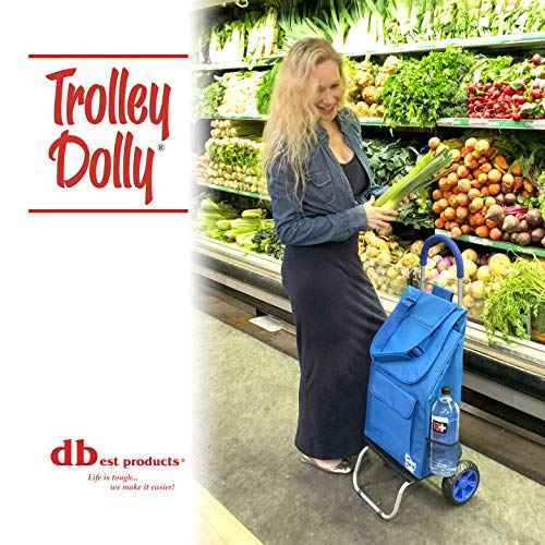 dbest products Trolley Dolly Blue Foldable Shopping cart for Groceries with Wheels and Removable Bag and Rolling Personal Handtruck, Standard
