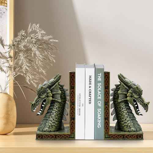 Dragon Bookends for Shelves Set of 2 - Heavy Book Ends Book Supports for Shelves, 4.15 "x 3.25 "x7 Unique Dragon Design Copper£¨10 Inch£©