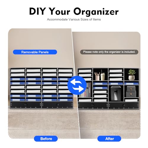 JLYNOWPT Literature Organizer, 32 Compartments Desktop File Sorter with 2 Drawers, Black