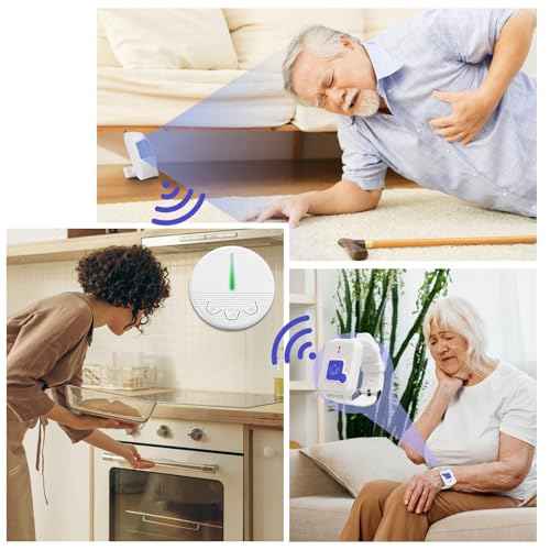Wireless Bed Alarm and Fall Prevention Caregiver Pager Motion Sensor Alarm Indoor Fall Detection Alert Devices for Elderly/Dementia/Kid Monitoring with 1 Detector&1 Plug-in Receiver&1 Call Button