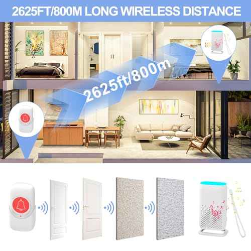 Caregiver Pager, Rechargable Wireless Call Button 2000+ Feet, 5 Alert Modes, 58 Melodies, SOS Alert Nurse Calling System for Patien Elderly Monitoring at Home, 2 SOS Button + 1 Receiver