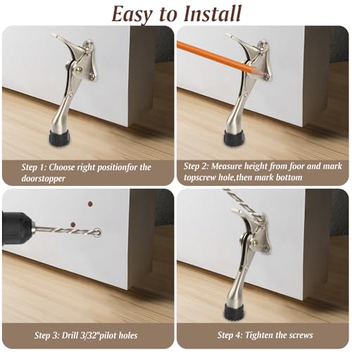 Kickdown Door Stopper 4 Inches Satin Nickel 1 Pack | Aluminum Alloy, Rubber Tip
