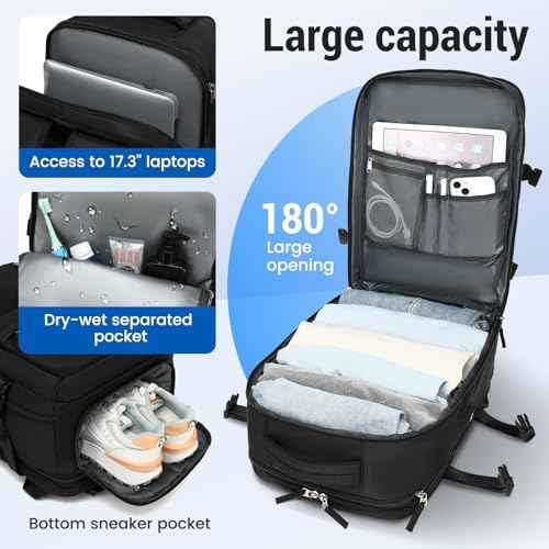 Expandable Travel Backpack Women Men, Carry On Backpack with USB Charging Port & Shoe Pouch,TSA 17.3inch Laptop Mochila Flight Approved,Nurse Bag Casual Daypack for Weekender Business Hiking,Gift