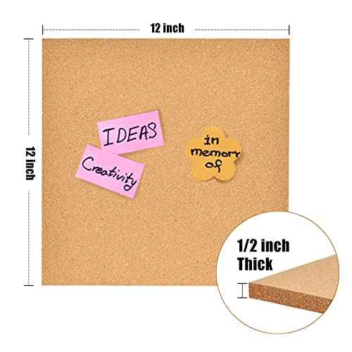 12x12 Cork Board Tiles Bulletin Board, 1/2" Thick Small Square Cork Boards for Walls, Self-Adhesive Cork Tiles for Home, Office, School, Bulletin Board Decorations(12mm,12pc)