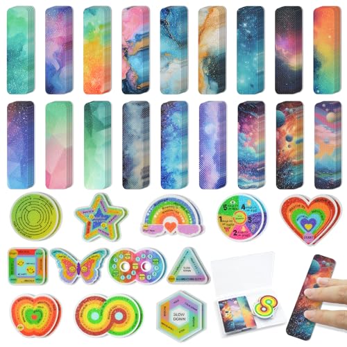 Colorful 48 Pieces Anxiety Sensory Stickers with Textured Surfaces - Safe & Reusable Fidget Strips for Kids & Adults, Office & Classroom Stress Relief